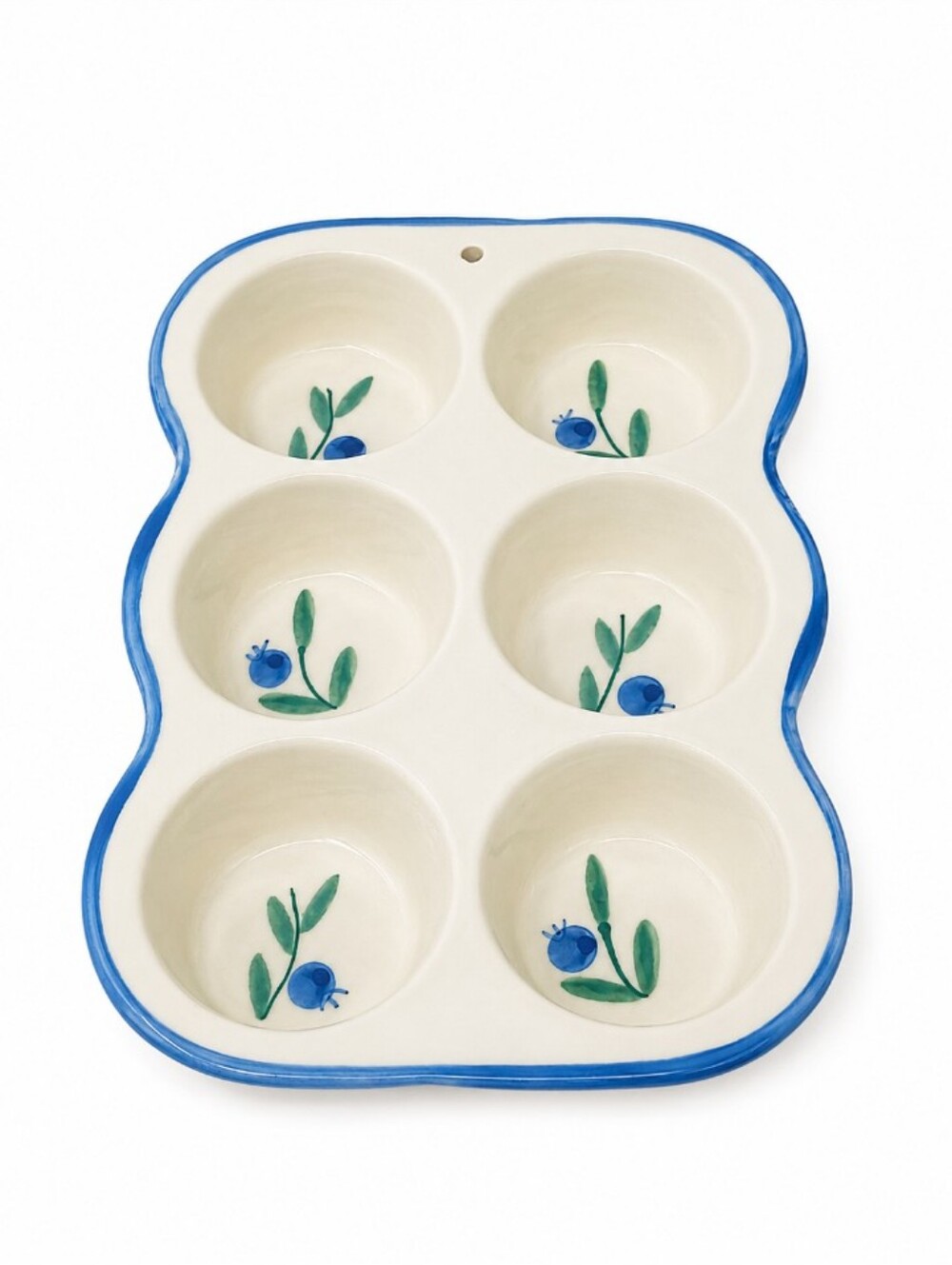 Hartstone Ceramic 6-Cup Muffin Pan with Blue Berry Motif